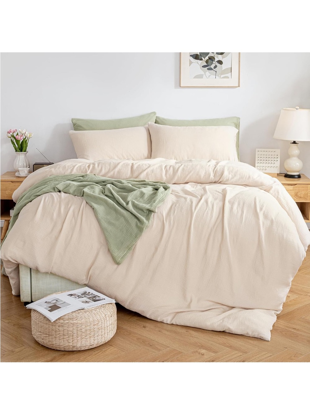 NEW MILDLY Muslin Duvet Cover Full - 100% Washed Cotton Linen Like Gauze